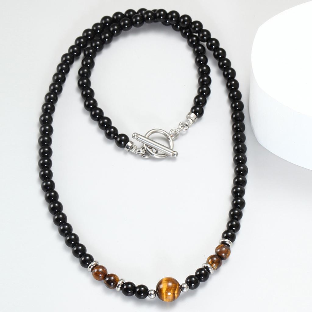 Natural Tiger Eye Stone Beads Choker Necklace for Men Men  Accessories Stainless Steel Black Neck Chain Collar Necklace