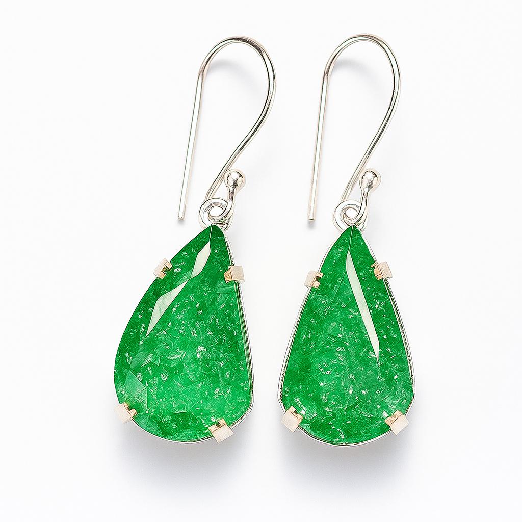 67 Karat Naturlig Smaragd Specialdesignad Örhänge CERTIFIERAD 925 Sterling Silver Smycken