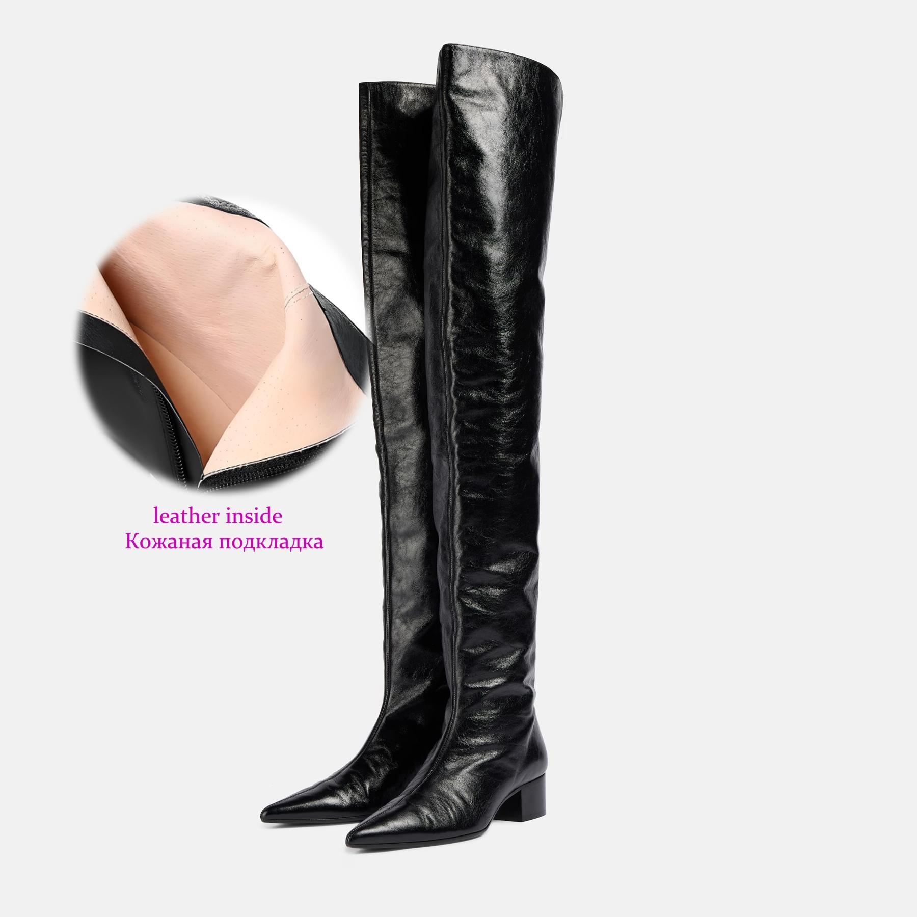 

Krazing Pot Microfiber Pointed Toe Med Heels Over-the-knee Boots Size 46 Size 45 Plus Size Pleated Decoration Thigh High Boots 46