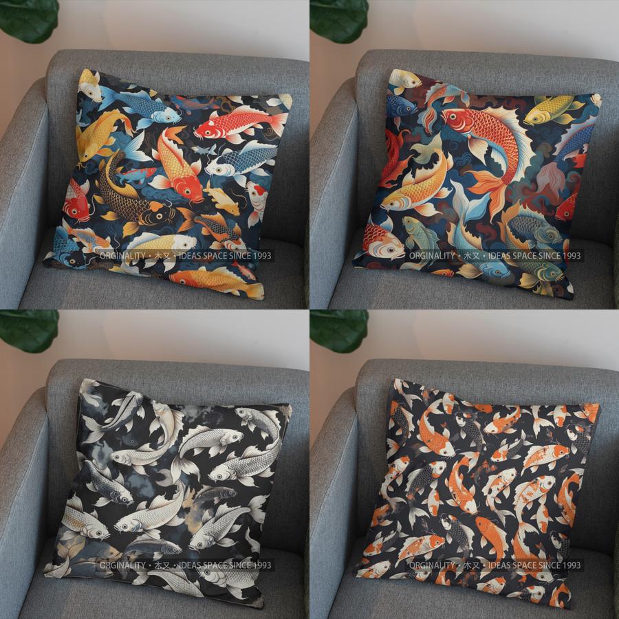 Panika Chen Unisex 2D Colorful Koi Fish Pattern Decorative Pillow Cover Pattern Cushion Cover Suitable For Sofa Bedroom Car Pillow Cover