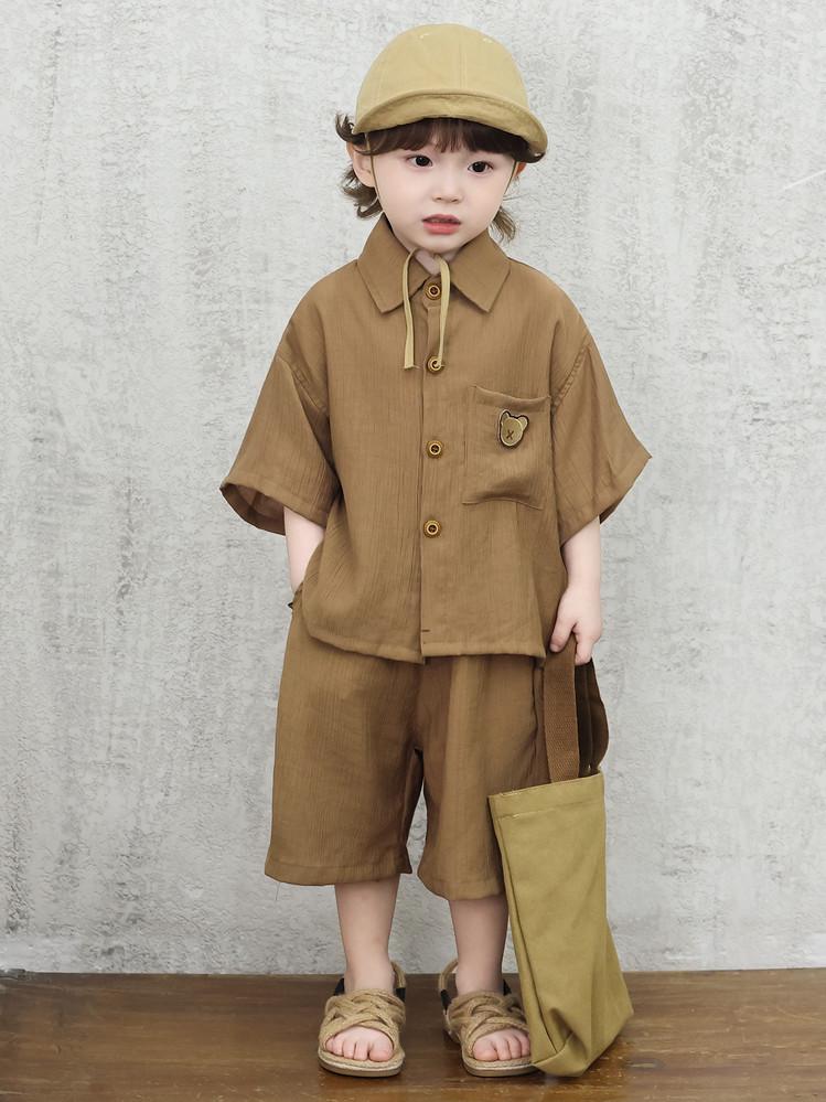 Boys 2026 Summer Cotton Linen Shirt & Shorts Set 120 cm