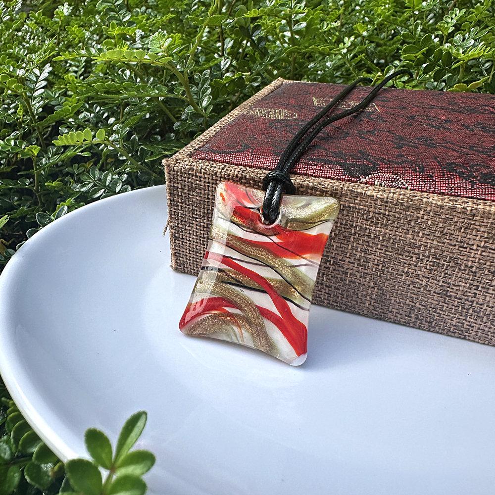 Handmade Gold Sand Stripe Glass Pendant Necklace - Unique & Versatile Jewelry for Sweaters