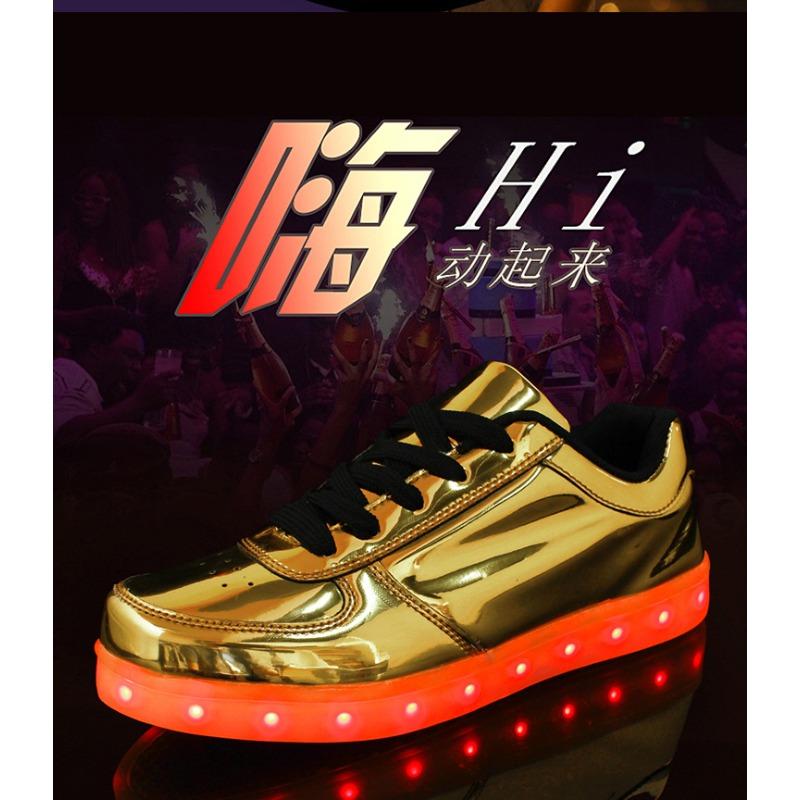 Bunte leuchtende Schuhe LED leuchtend aufladbar hell Herren und Damen Paar Lichtschuhe Gold und Silber Spiegel fluoreszierend leuchtende Lederschuhe