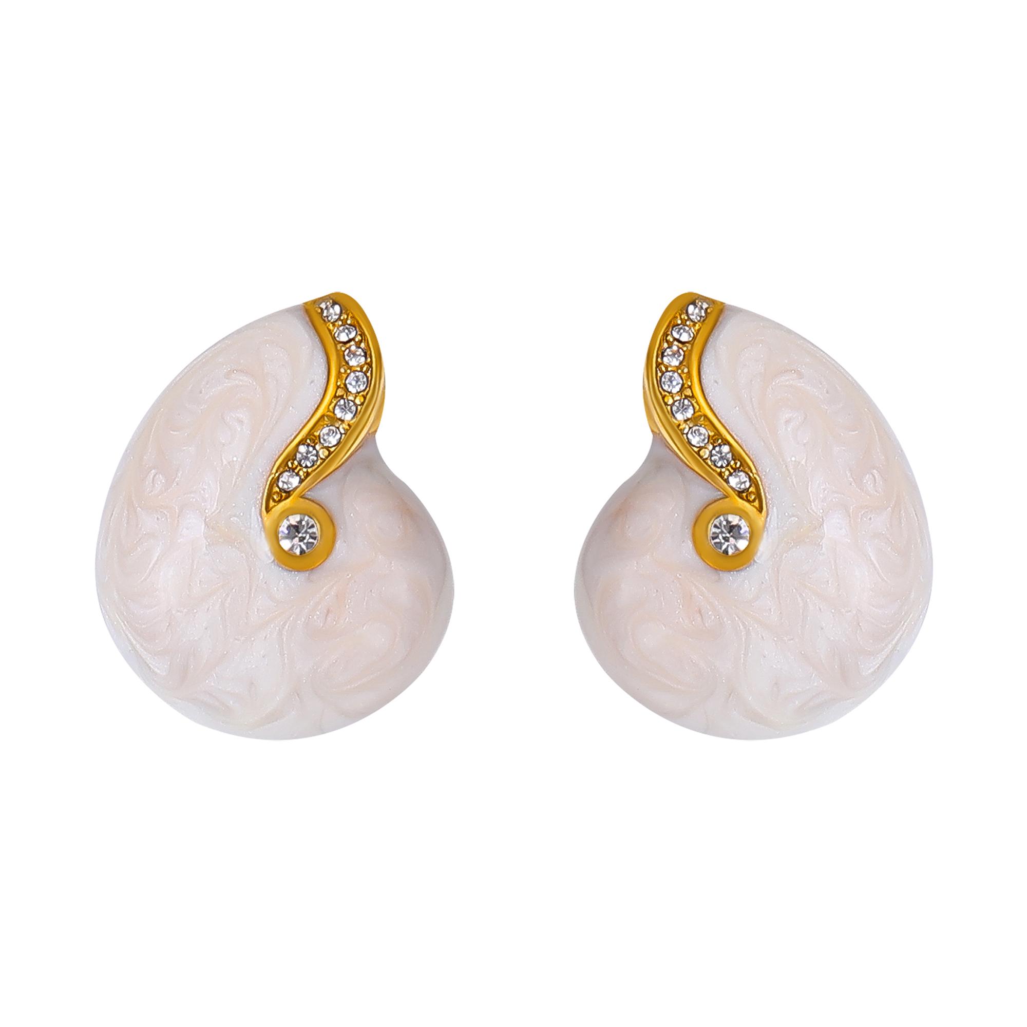 

Серьги-пусеты из нержавеющей стали в форме ракушки с трехцветной эмалью для женщин, с маленьким цирконом с позолотой 18 карат