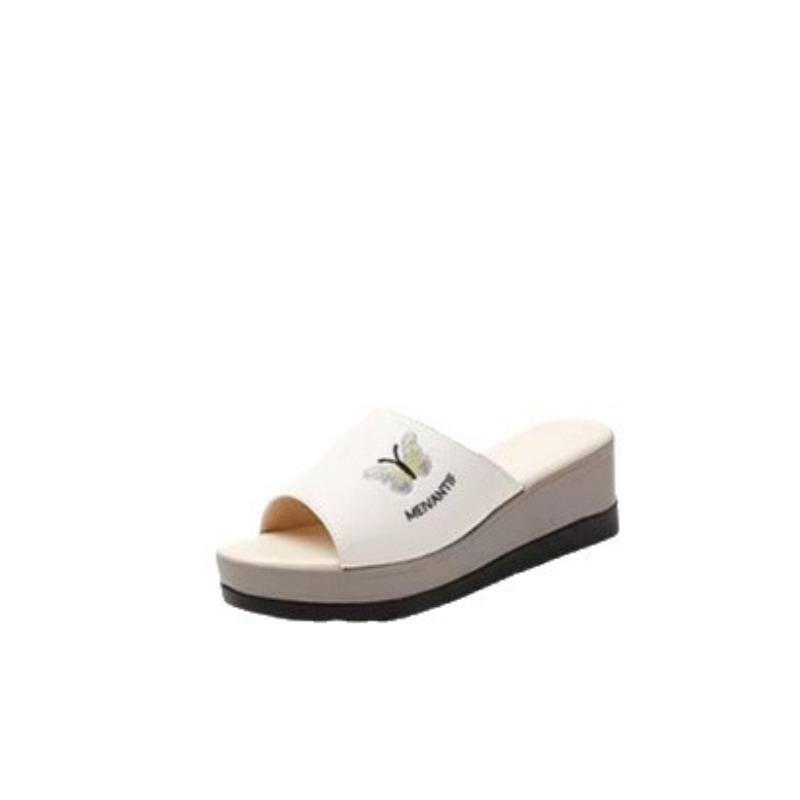 2 summer new outer wear women's butterfly pattern thick bottom cool slippers slope heel soft bottom women's high-end slippers women