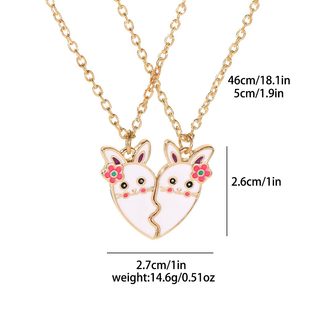2Pcs/Set Cartoon Flower Rabbit Puzzle Heart Best Friends Necklace Girls Friendship Gift BFF Jewelry