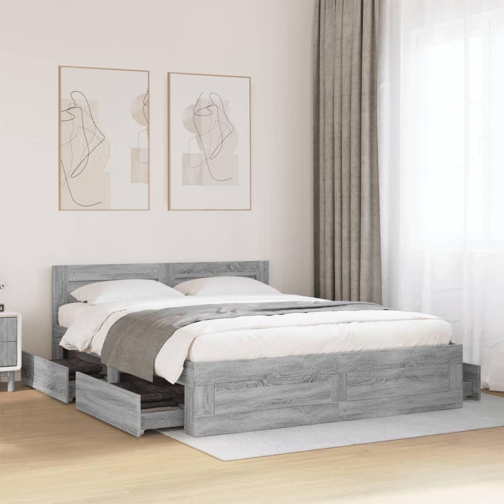 Vidaxl Bed Frame with Headboard, Grey Sonoma Oak, 160X200 Cm