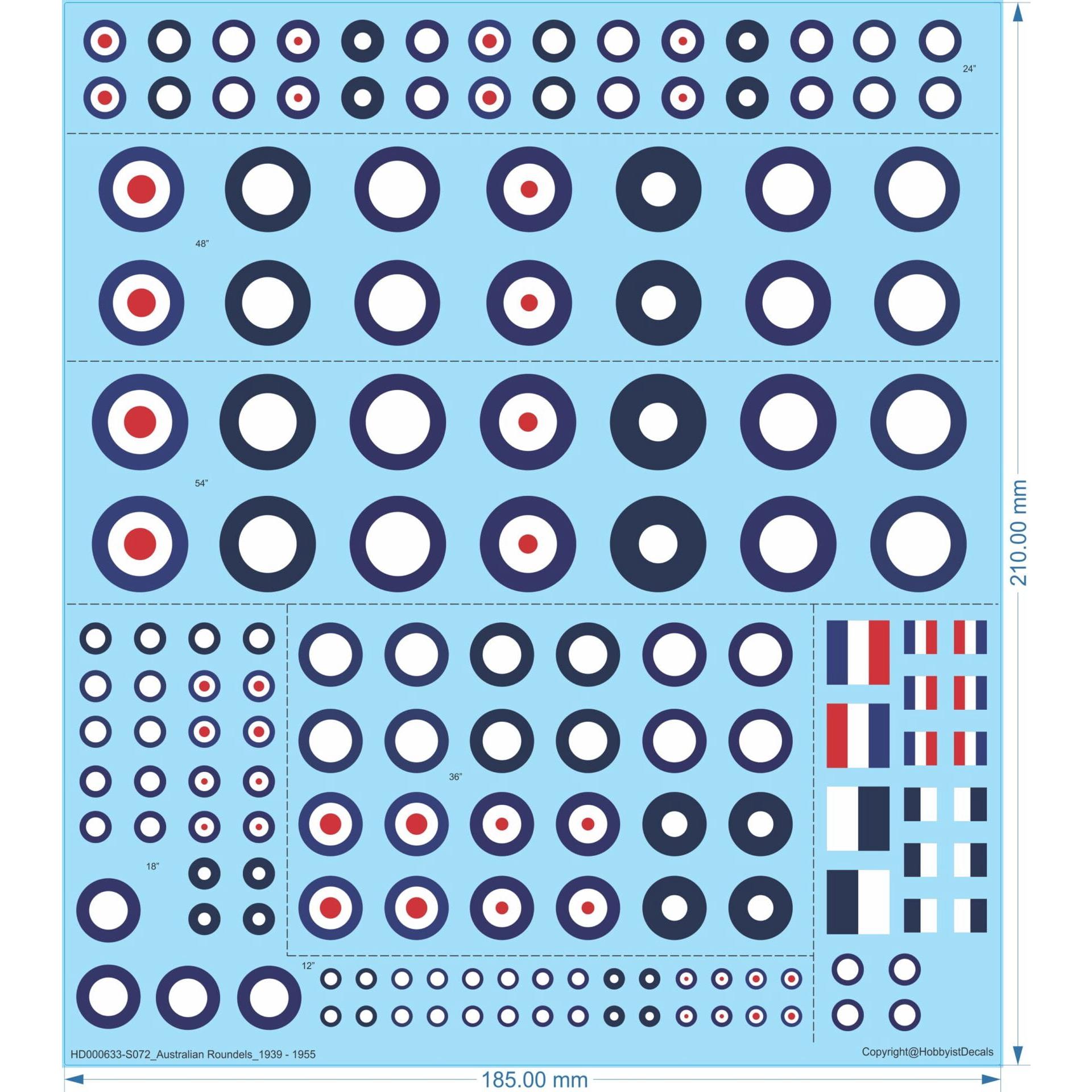 RAAF (Australian) Roundels_1939 - 1955 - 1/32 1/48 1/72 - Water Decal - Waterslide, 1/32