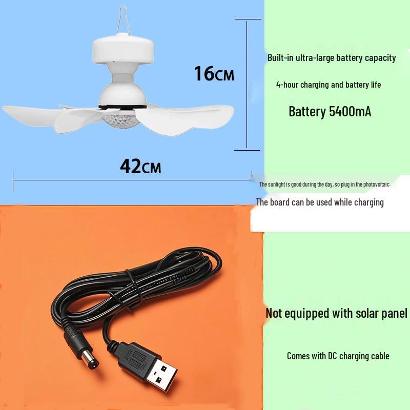 Outdoor Solar-Powered Ceiling Fan with Remote Control and LED Light