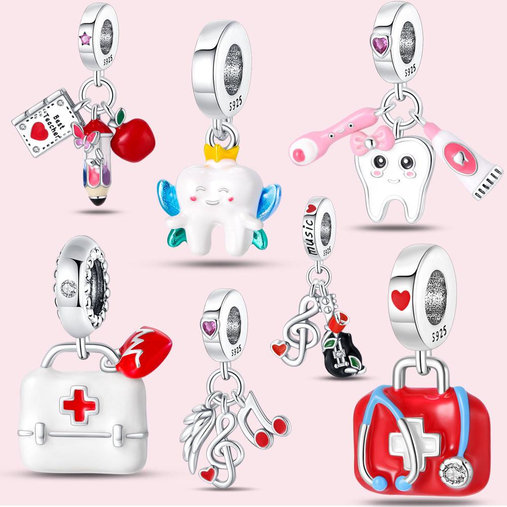 Cute Copper Toothpaste ToothbrushTooth Medical KIT Dangle Charm Compatible With Bracelets Angel Nurse Design Jewellery Gift