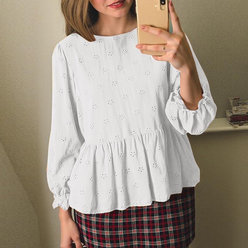 

Жіночі вінтажні блузки з довгим рукавом та круглим вирізом, мереживним принтом ZANZEA 5XL білий