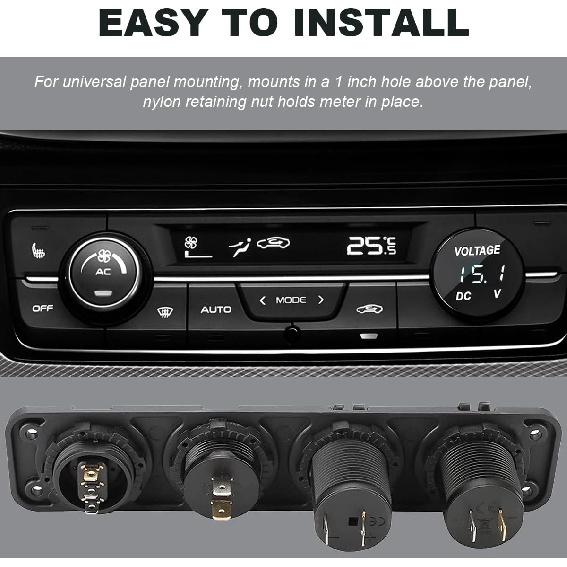 DC 12V 24 V Voltmeter Gauge, Car LED Digital Display Round Panel Voltage Gauge Meter, Waterproof Mini Volt Tester Battery Monitor Indicator for Car