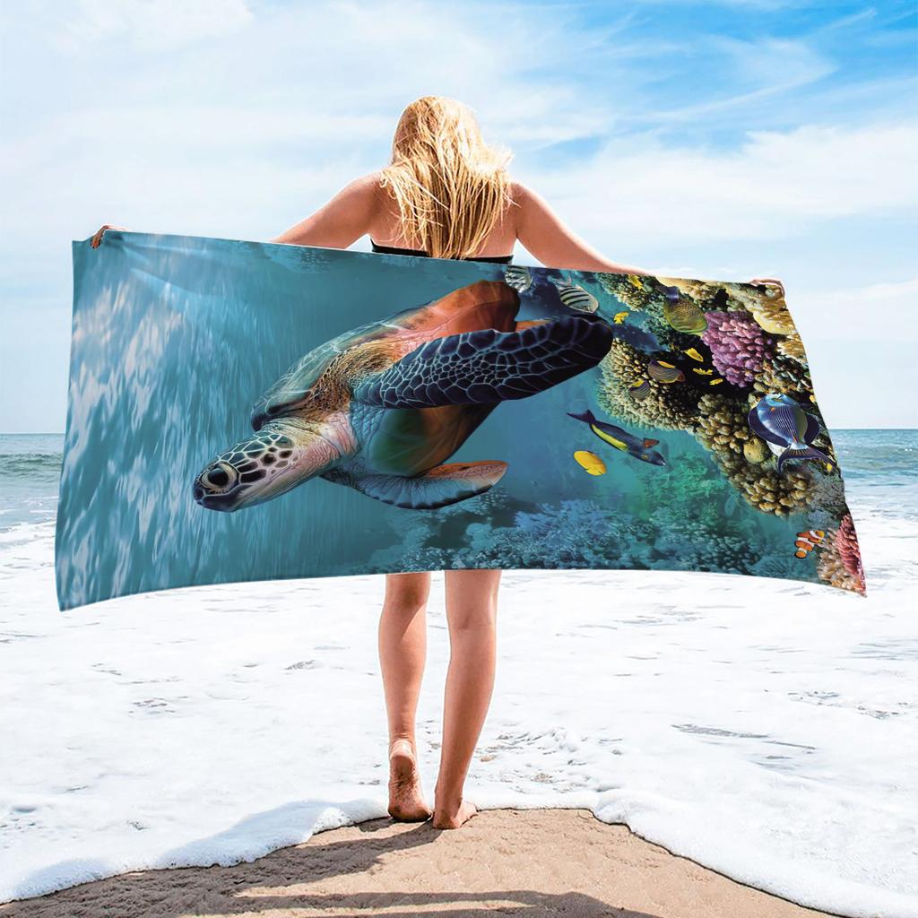 Marine Life Turtle Print Beach Towel Quick Dry Absorbent Microfiber Towel For Adults Kids Swimming Holiday