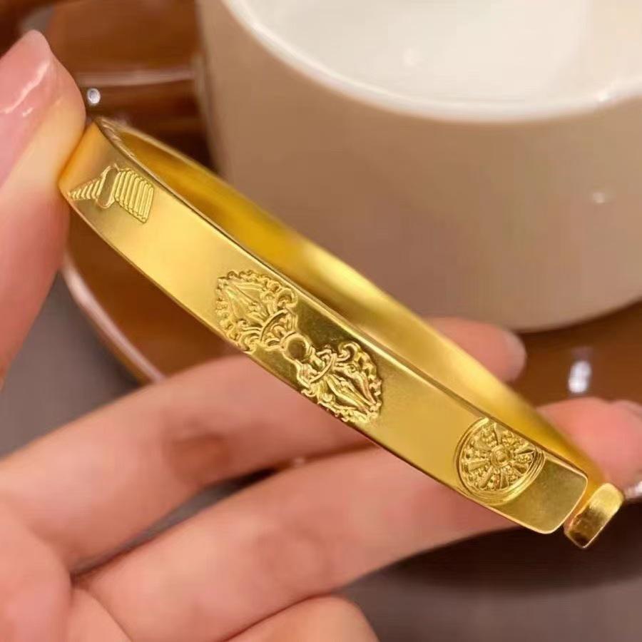 Shajin Jewelry Lotus Open Bangle: Women's Imitation Gold, Wedding Accessory, Solid Charm, Ancient Method Design.