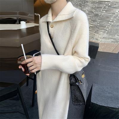 With Coat Loose Knitted Dress Women's Autumn New Lazy Style Polo Collar High-end Bottoming Shirt Women