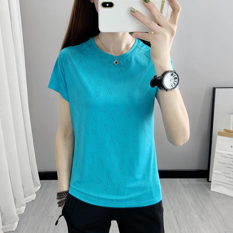 Women's Quick-Dry Mesh Printed Sports T-Shirt - Summer Round Neck, Short Sleeve, Sweat-Wicking, Ice Silk Fabric for Running & Fitness