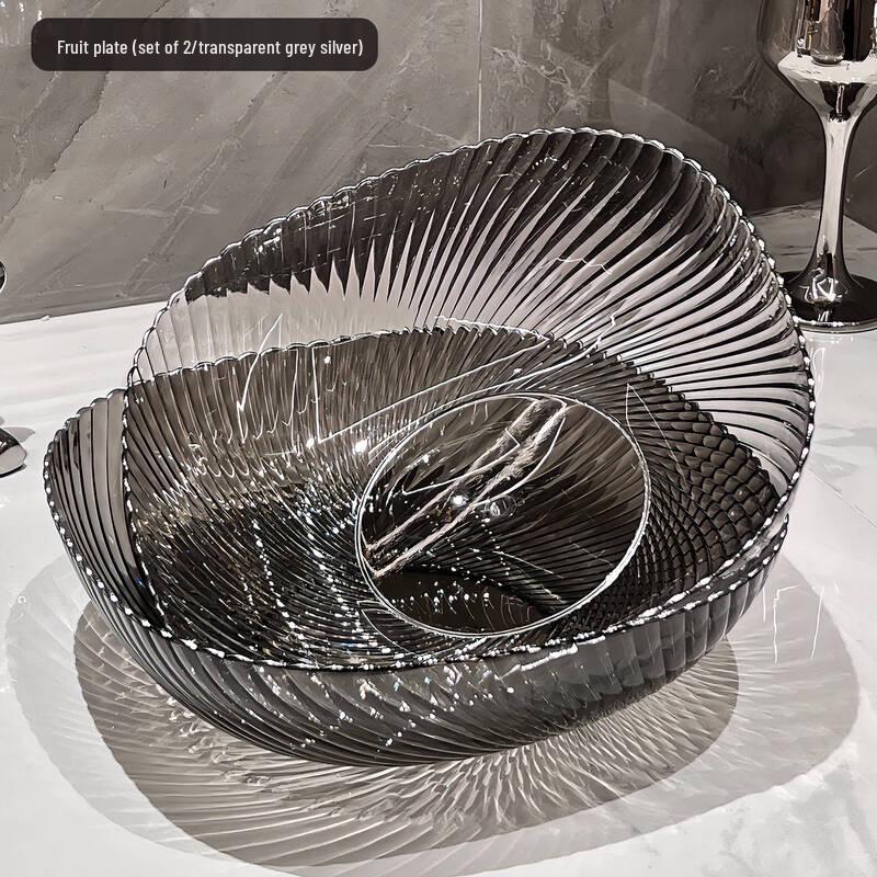 Luxury Translucent Grey Fruit Plate Set (2-Pack)
