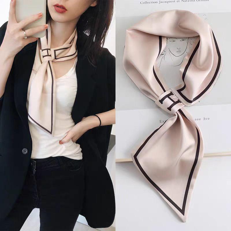 French polka dot silk scarf neck women's new high-end long strip matching shirt Korean thin small scarf