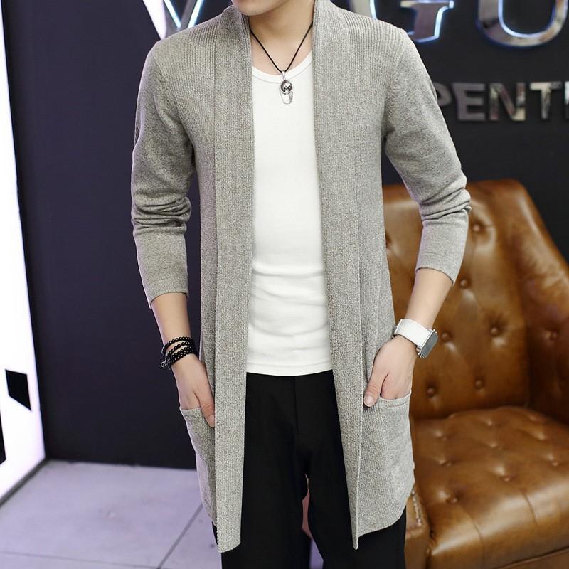 Мужская куртка-кардиган без пуговиц длинное вязаное пальто кардиган пальто однотонный свитер пальто осенняя вязаная куртка S серый 3090₽