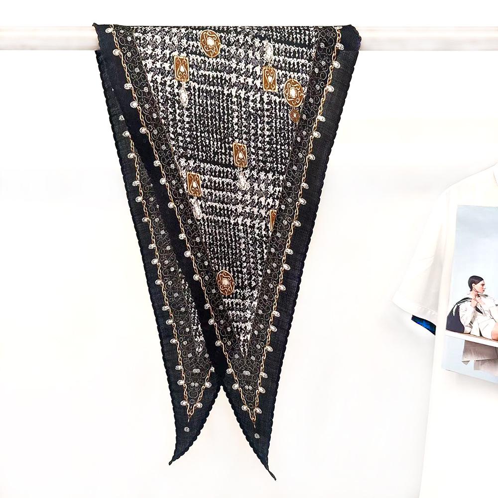 Lace Silk Wool Diamond Scarf: Versatile Autumn/Winter Double-Sided Mulberry Silk and Wool Shawl