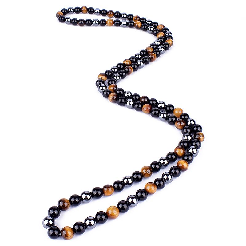 Hematite Obsidian Tiger Eye Beads Necklaces Men Fashion Triple Protection Necklaces Women for Magnetic Health Protection Jewelry