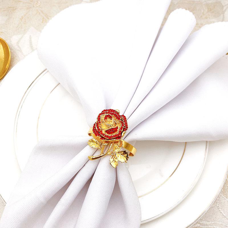 6pcs/lot Valentine's Day Rose Flower Napkin Ring Golden Napkin Button Alloy Napkin Ring Table Desktop Decoration