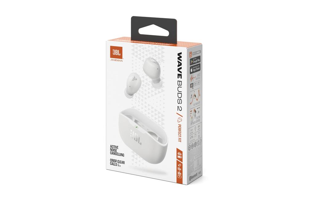 JBL WAVE BUDS 2 True Wireless Earbuds Bluetooth Active Noise Cancellation IP54 Water Dust Resistant App Compatible USB Type-C White JBLWBUDS2WHT