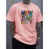 Summer Men's 100% Cotton Comfortable Casual Loose Plus Size NEW YORK CITY Printed Sports Round Neck Short Sleeved T-shirt Top