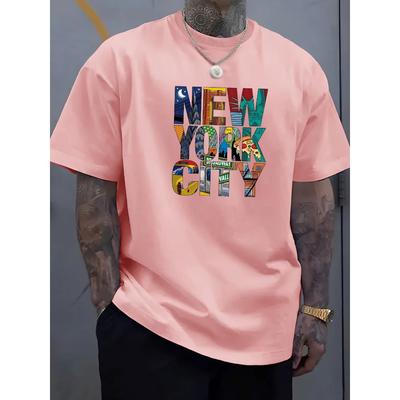 Summer Men's 100% Cotton Comfortable Casual Loose Plus Size NEW YORK CITY Printed Sports Round Neck Short Sleeved T-shirt Top