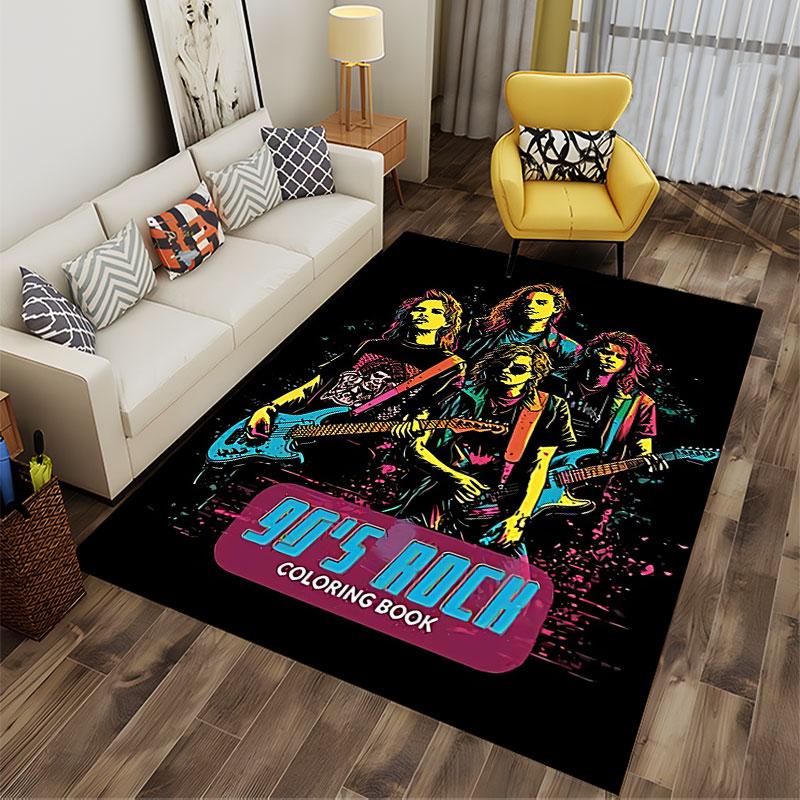 90s Rock Band Art Carpet suitable as a non-slip mat for the living room or bedroom sofa