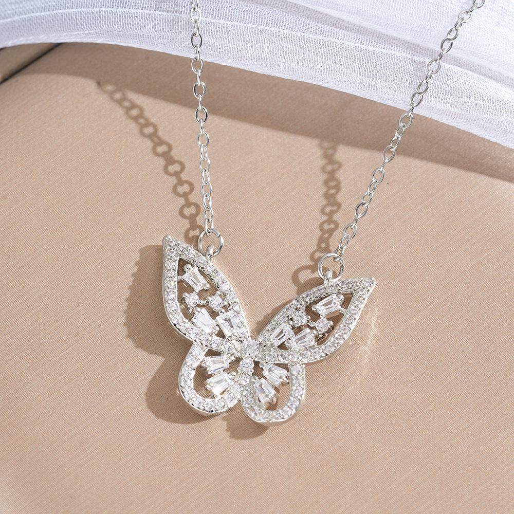 3D Hollow Butterfly Micro Inlaid Zircon Necklace Super Fairy Clavicle Chain Trendy Atmosphere Fashion Jewelry For Women Daily Gift
