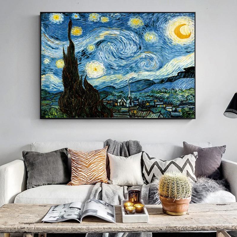 Van Gogh's Starry Night Oil Canvas Wall Art for Bedroom & Living Room Decor