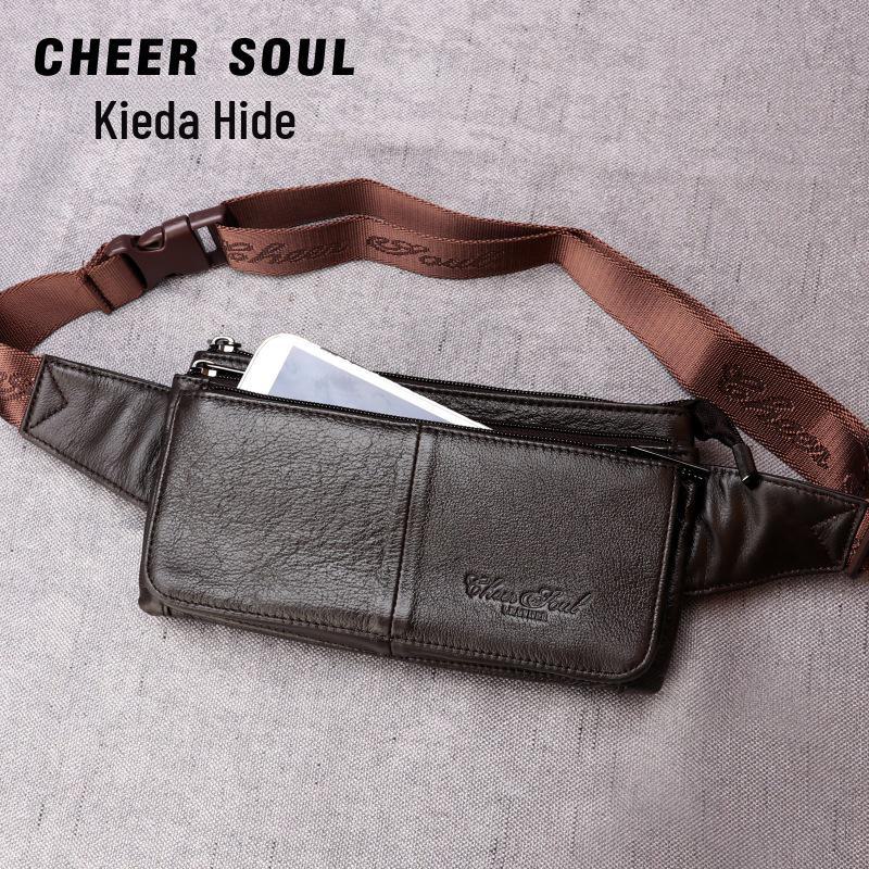 

Чоловіча багатошарова поясна сумка з натуральної шкіри, рюкзак кросбоді з коров ячої шкіри для дозвілля та відпочинку кавовий