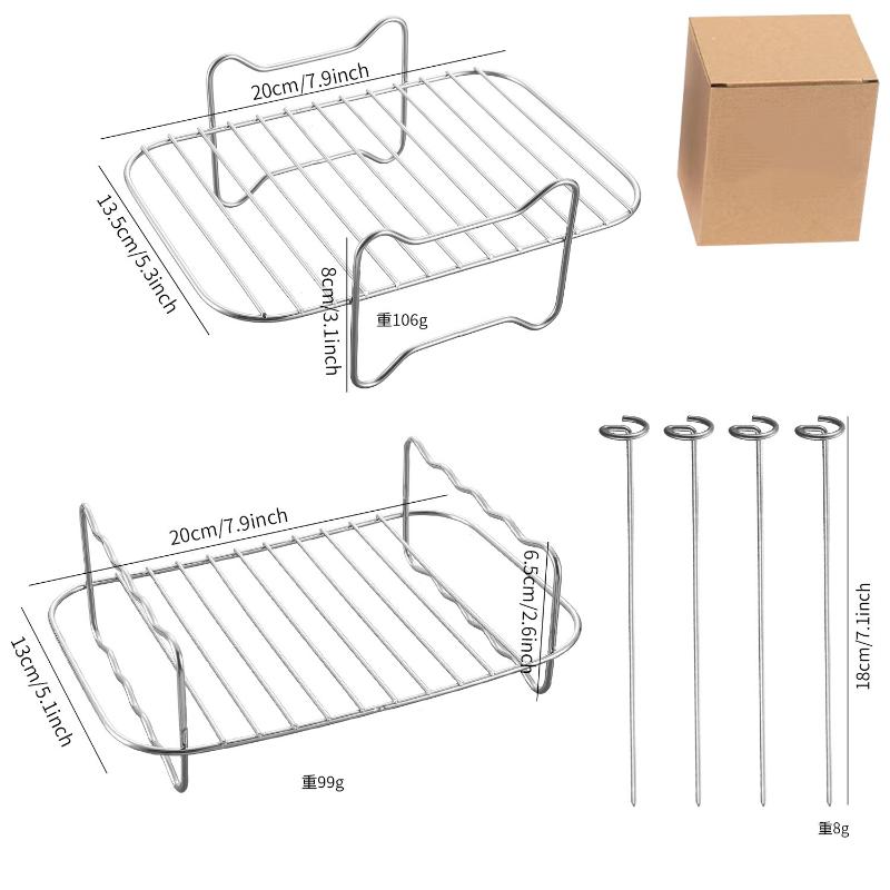 2PCS Air Fryer Stainless Steel Rack Tray Steaming Racks Air Fryer Tools Baking Pan BBQ Gril Baking Accessories Cooking Tools New
