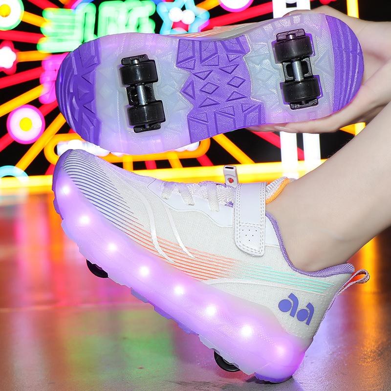 Runaway roller skates four-wheel student version with wheels shoes children's roller skates retractable double-wheel Velcro sneakers