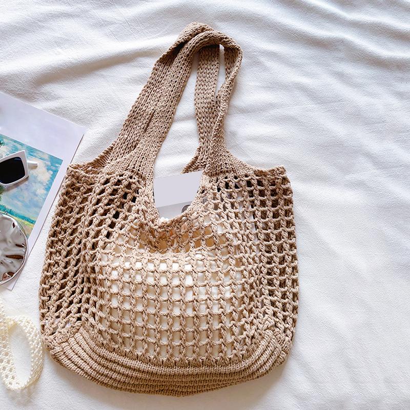New Large Capacity Shoulder Composite Bag Weave Beach Vacation Handbags Women Knitted Hollow Out Tote Bags