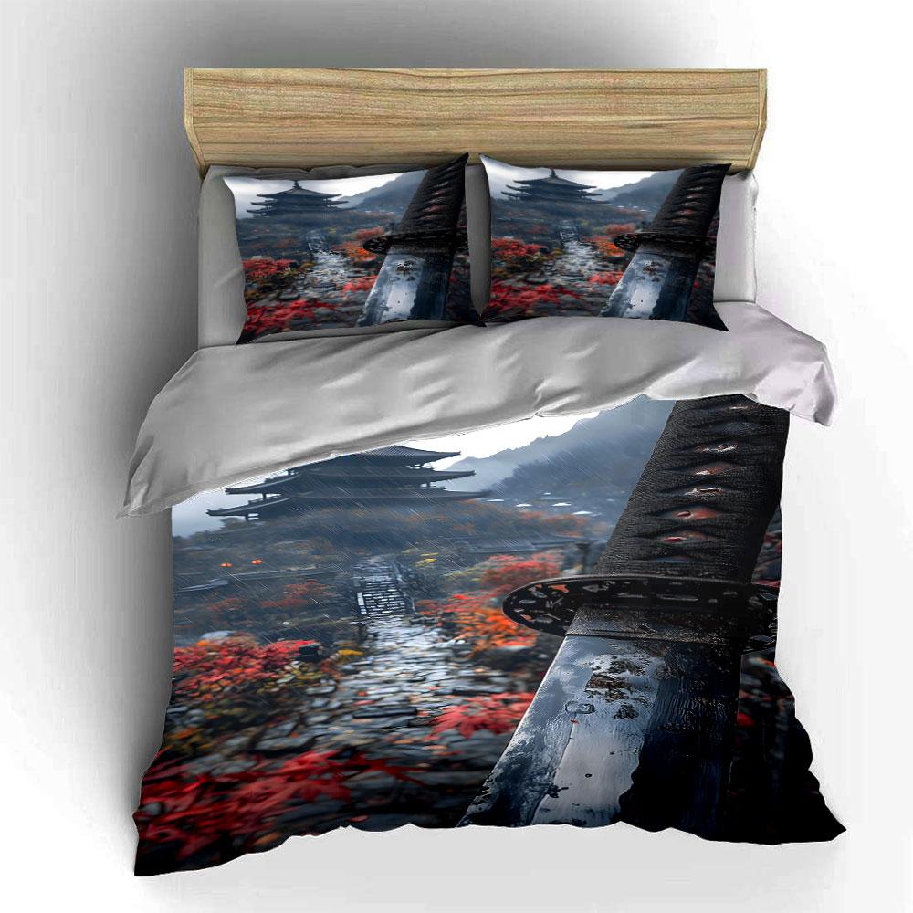 Pagoda, pathway, sword design. Bedding sets Duvet cover sets Duvet covers Pillowcases(1 * Duvet Cover 2 * Pillowcases without duvet insert)