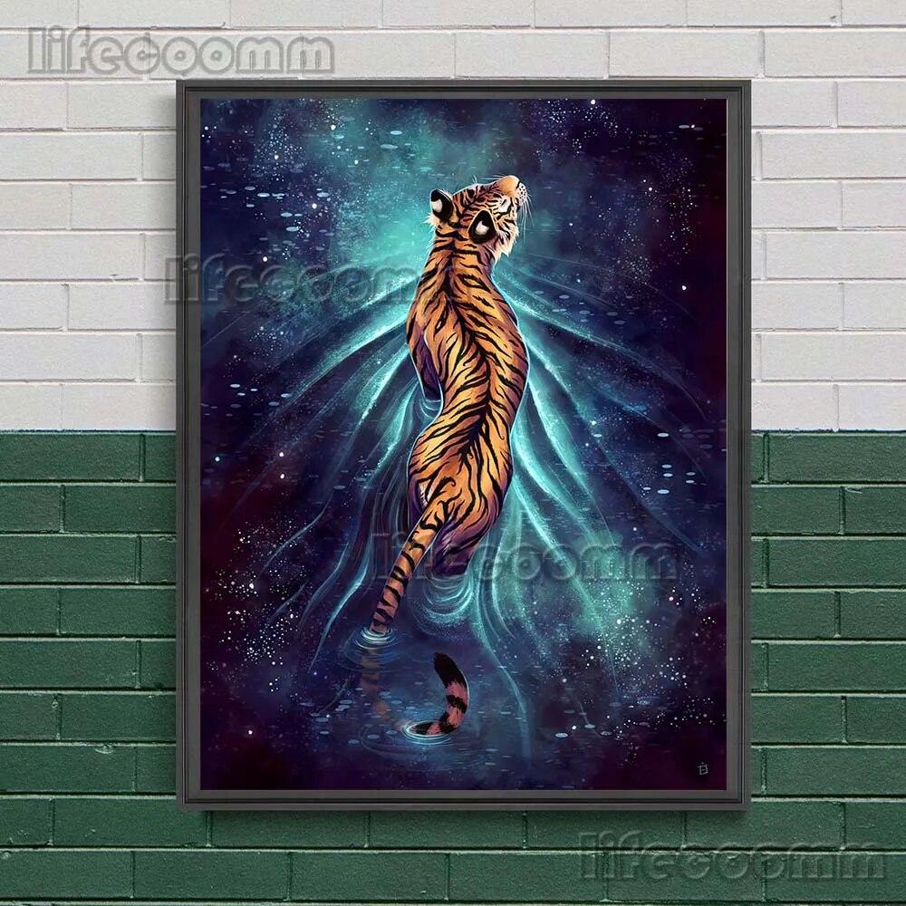 Animal Of Walk Amongst The Stars Surreal Mysterious Art Print Fox,Tiger,Lion,Phoenix Abstract Wall Art Canvas Print Home Decor No Frame
