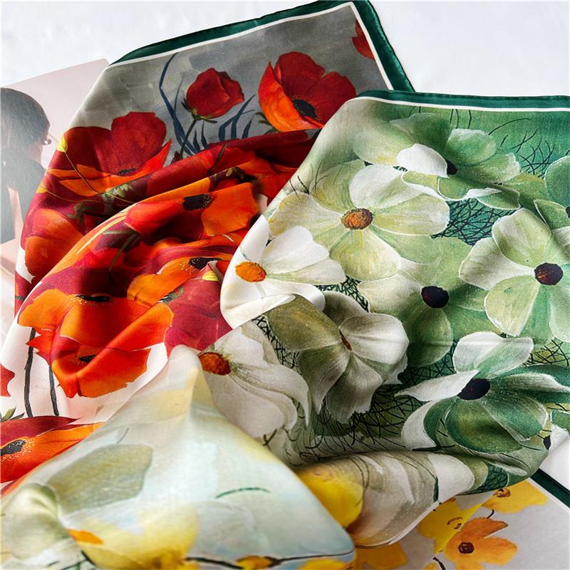 110*110 Cm Square Silk Scarf Women's Fashion Printed Small Neck Scarf Office Women's Hair Belt Folar Handkerchief Women's Handkerchief Shawl Scarf