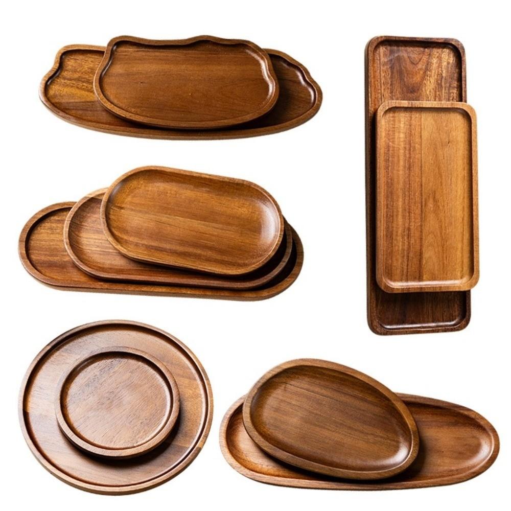 Solid Wood Dessert Plate Japanese Style Irregular Wooden Tray Plate Tableware Heat Resistant Dried Fruit Snack Plate Cafe Use