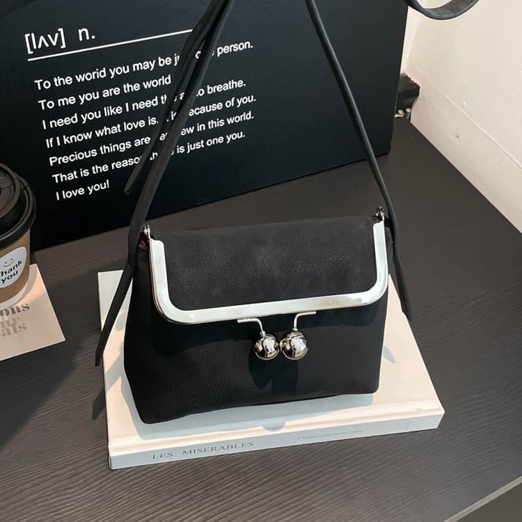 Metal clip button small square bag light luxury texture shoulder bag