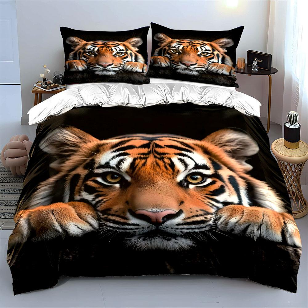 Tiger Face Close-Up Artwork Bedding Duvet Cover Set (1*Duvet Cover 2*Pillowcases, without duvet insert)
