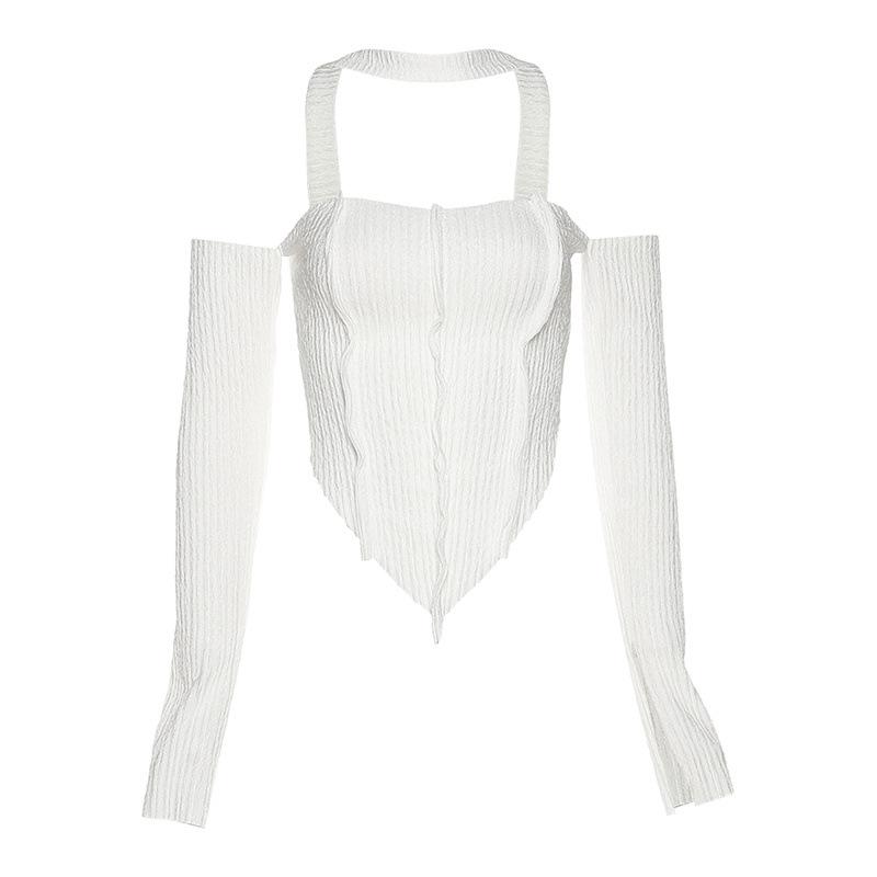 WTEMPO Casual Off Shoulder Halter T-Shirts for Women Spring Streetwear Stretchy Wild Slim Y2K Basic Tops