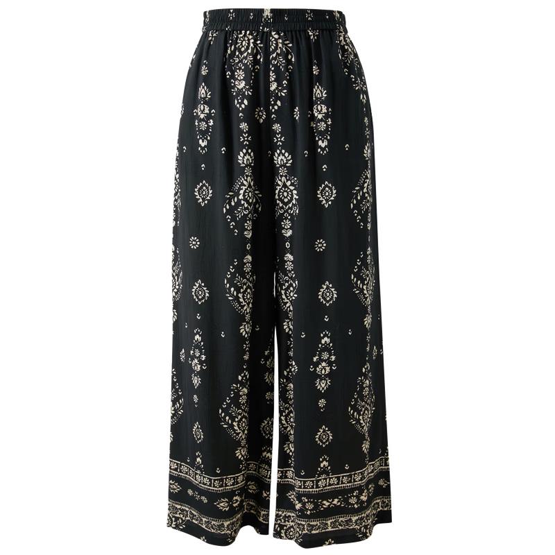 Ethnic Print High-Waist Wide-Leg Pants M