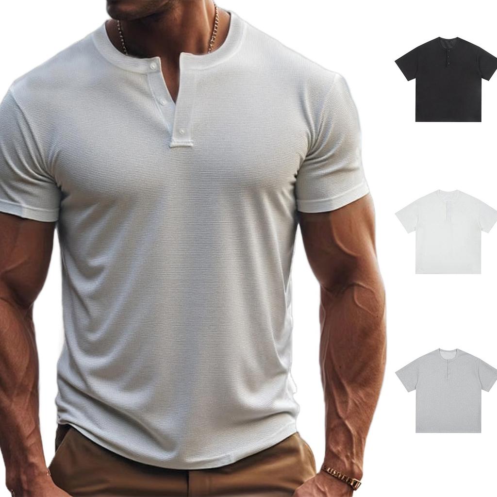 T-shirt Estiva da Uomo Muscolosa a Manica Corta con Collo a Bottone Aperto T-shirt Sportiva