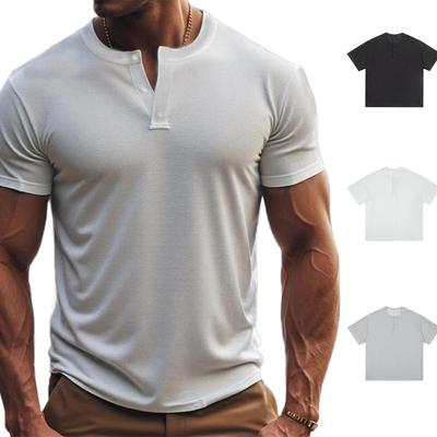Men's Summer Muscle Men's Short Sleeve T-Shirt Collar Button Open Collar Sports T-Shirt