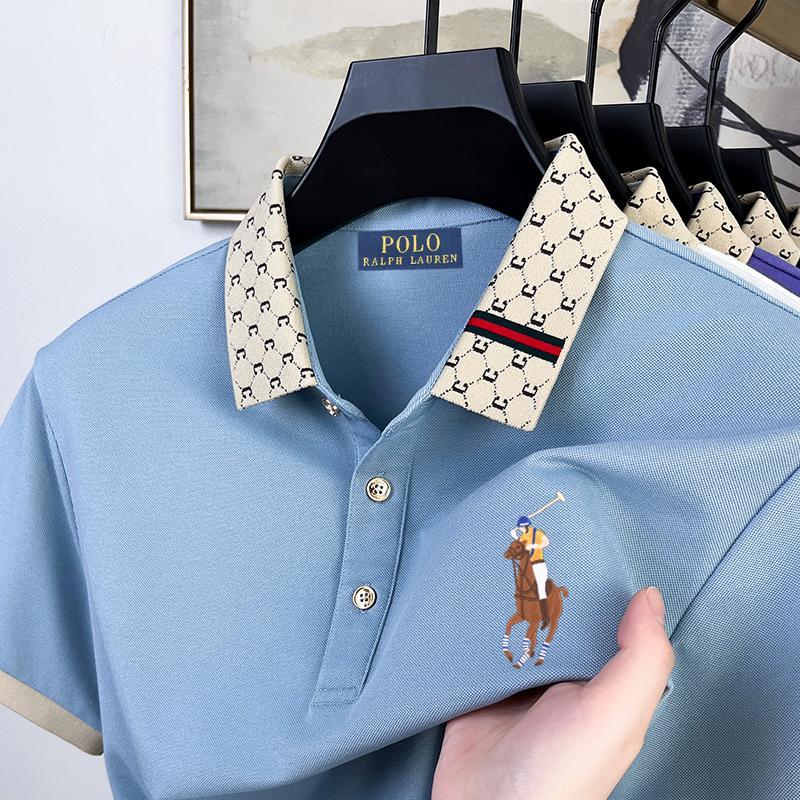 Polo Ralph Lauren 2025 Léto Pánské Nové Výšivka Pony Jednobarevné Volné Barevný Límec Business Casual Polokošile