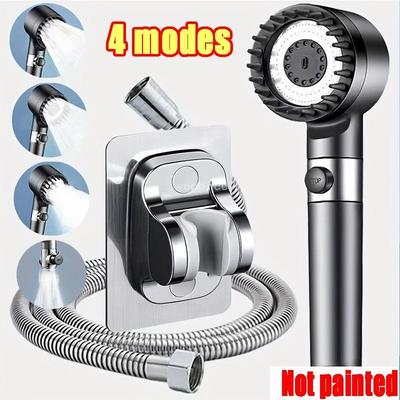 Pommeau de douche avec filtre, flexible de douche, étagère, système de douche haute pression à 4 modes, jet avec brosse de massage, robinet de pluie, articles de salle de bain