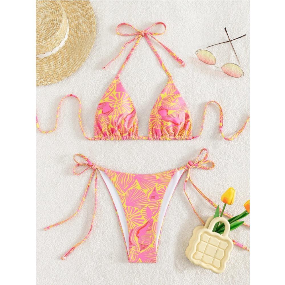 Triangle String Bikinis 2025 Printed Swimwear Female Sexy Brazilian Swimsuit Women Bathers Bathing Swimming Swim Suit Beachwear