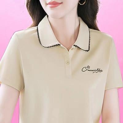 New Short-sleeved Women's Summer Temperament Versatile Polo Loose and Fashionable Lapel Embroidered Versatile Top T-shirt